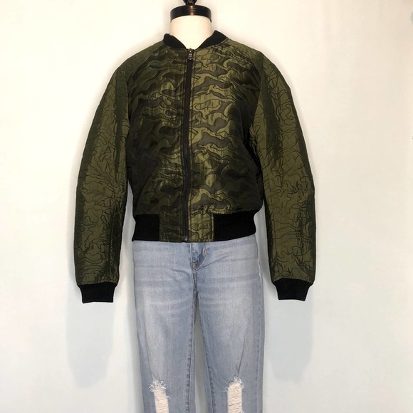BCBGMaxAzria Green Gibson Camouflage Bomber Jacket Size XXS-New - Picture 6 of 16
